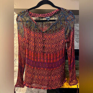 Lucky brand top long sleeve with ties size Small Preowned